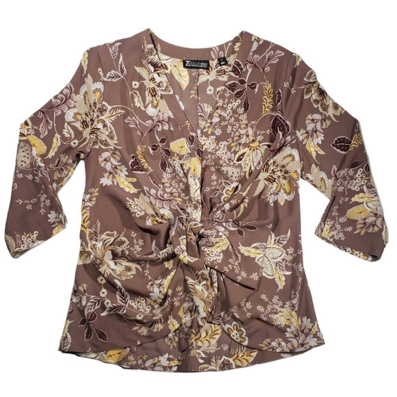 7th Avenue Design Studio NY & Co Floral 3/4 Sleeve Button Up Blouse Size Small - Picture 1 of 12